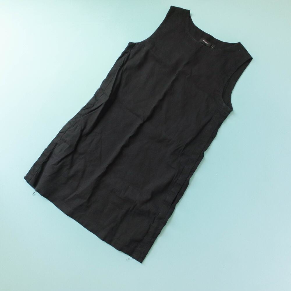 Theory Didianne Black Linen Blend Sleeveless Shift Dress Size 10 Basic Capsule